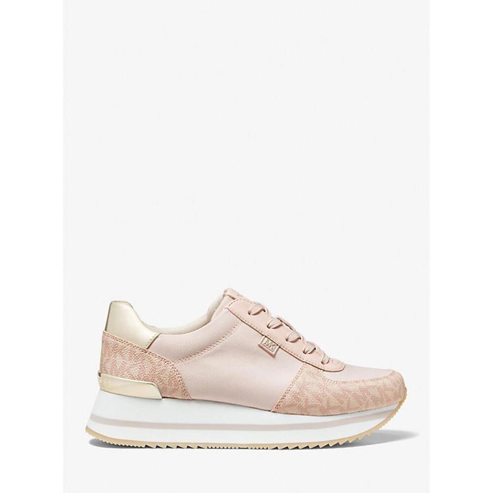 Michael Kors Monique Trainer Ballet 7.5 M Metallic Textile Lace-Up Signature NEW - Picture 6 of 8